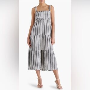 Steve Madden Alissa Striped Gauze Tiered Midi Dress NWT Large 100% cotton